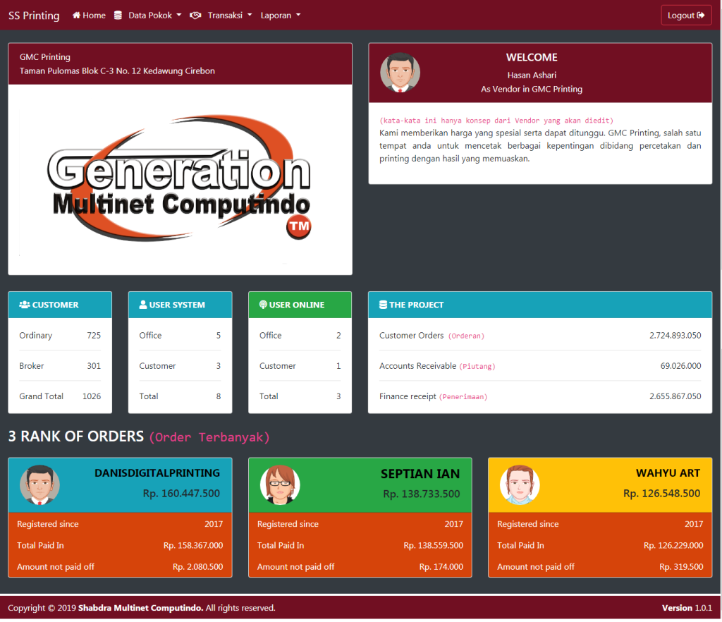 Dashboard Sub System Printing