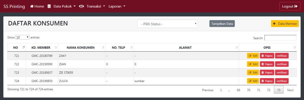 Mengolah Data Konsumen / Member